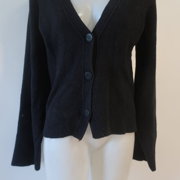 Women Helmut Lang Black V-Neck Ribbed Cotton Blend Chunky Cardigan Sweater S - Picture 5 of 13